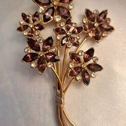 Purple Crystal Floral Brooch