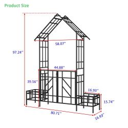 Metal Garden Arch with Gate with planter W80.71*H97.24 Climbing Plants Support Rose Arch Outdoor Black