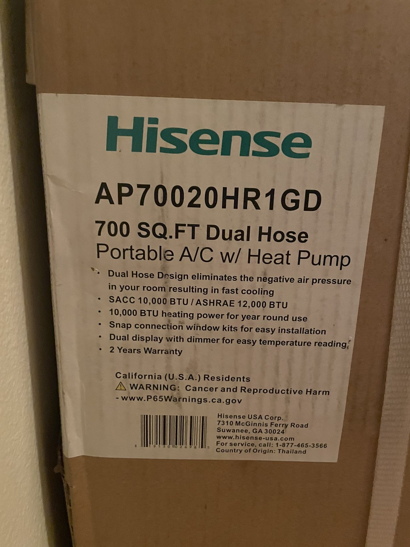 Hisense 700 sq ft Dual Hose Portable AC with Heat for Sale in Snoqualmie,  WA - OfferUp