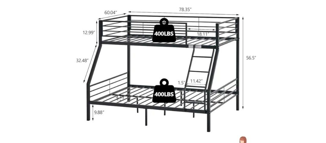 Black Metal Full Over Twin Bunk Bed