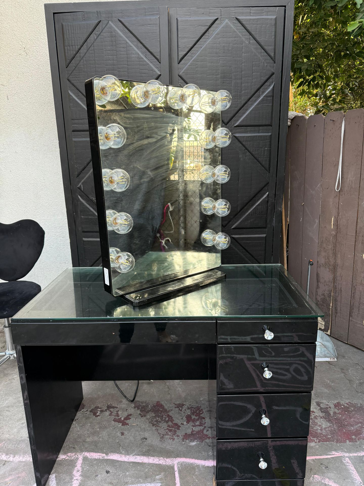 Black Vanity Desk with Light Up Mirror
