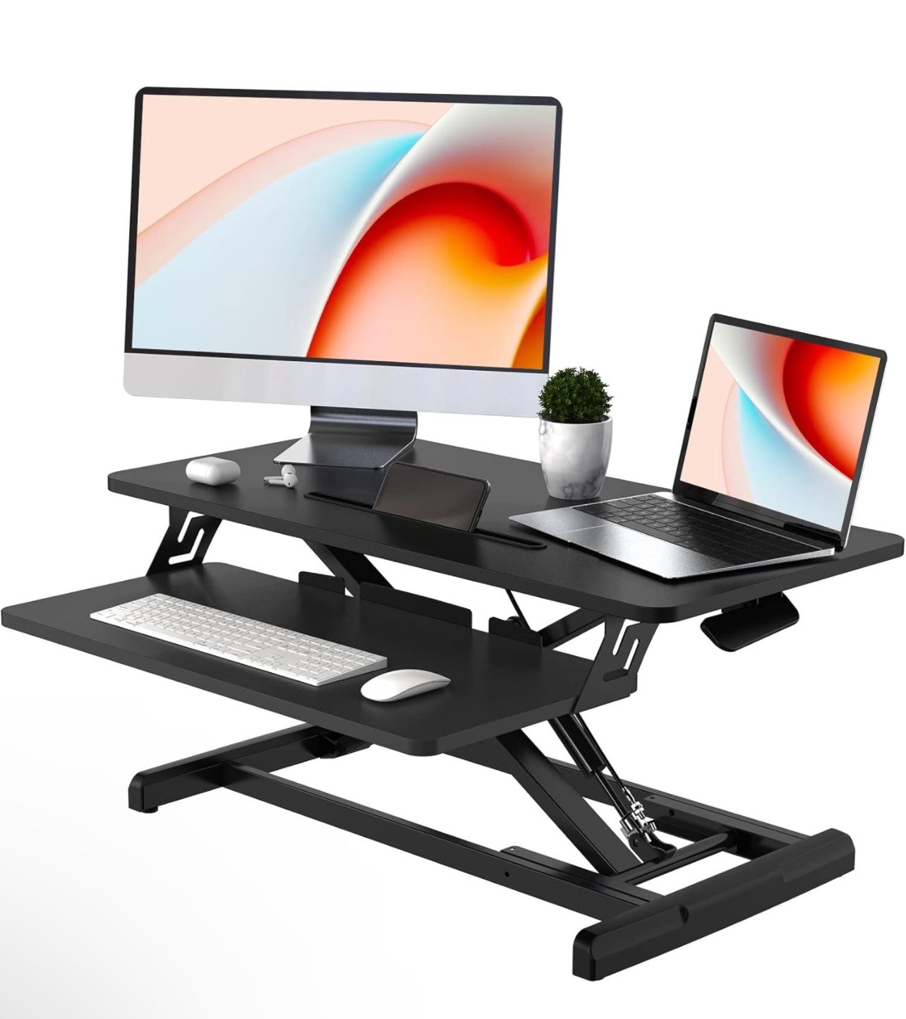 JOY worker Standing Desk Converter, 32" Wide Height Adjustable Sit Stand Up Desk Riser with Keyboard Tray, Desktop Workstation Riser for Home Office C