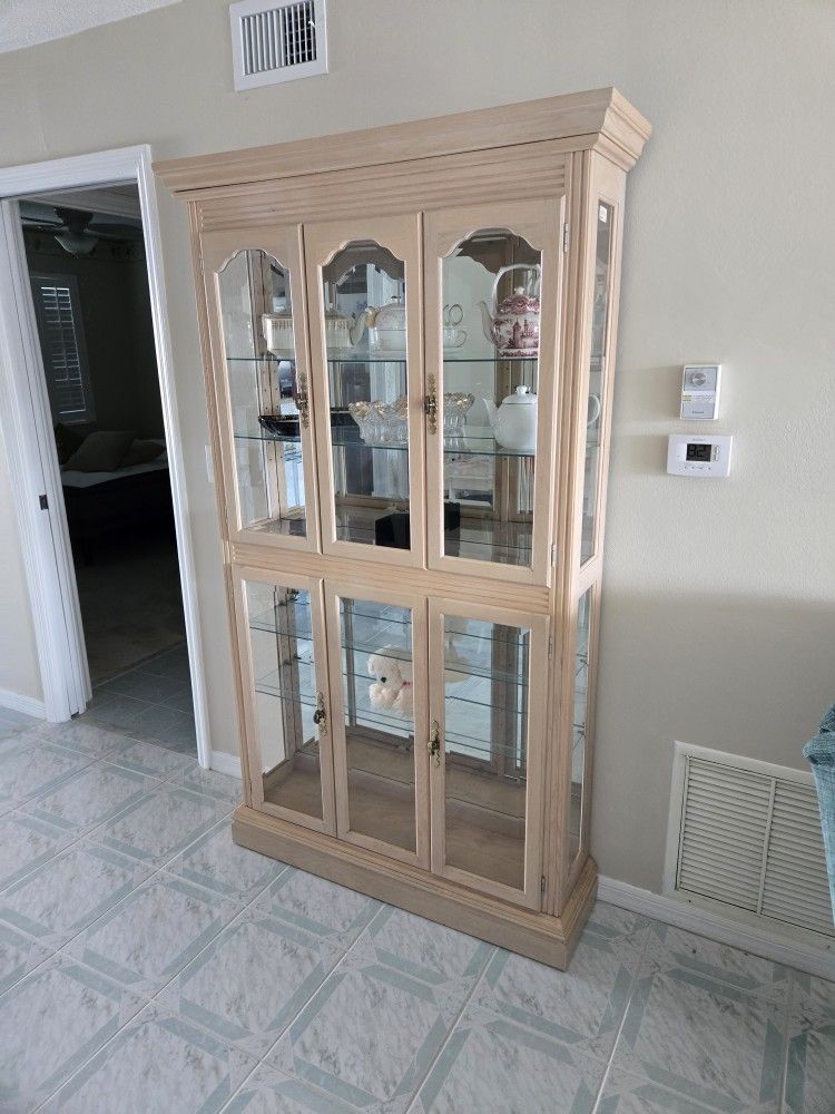 Display Cabinet, Solid Wood, Glass Doors, Lighted 72"H