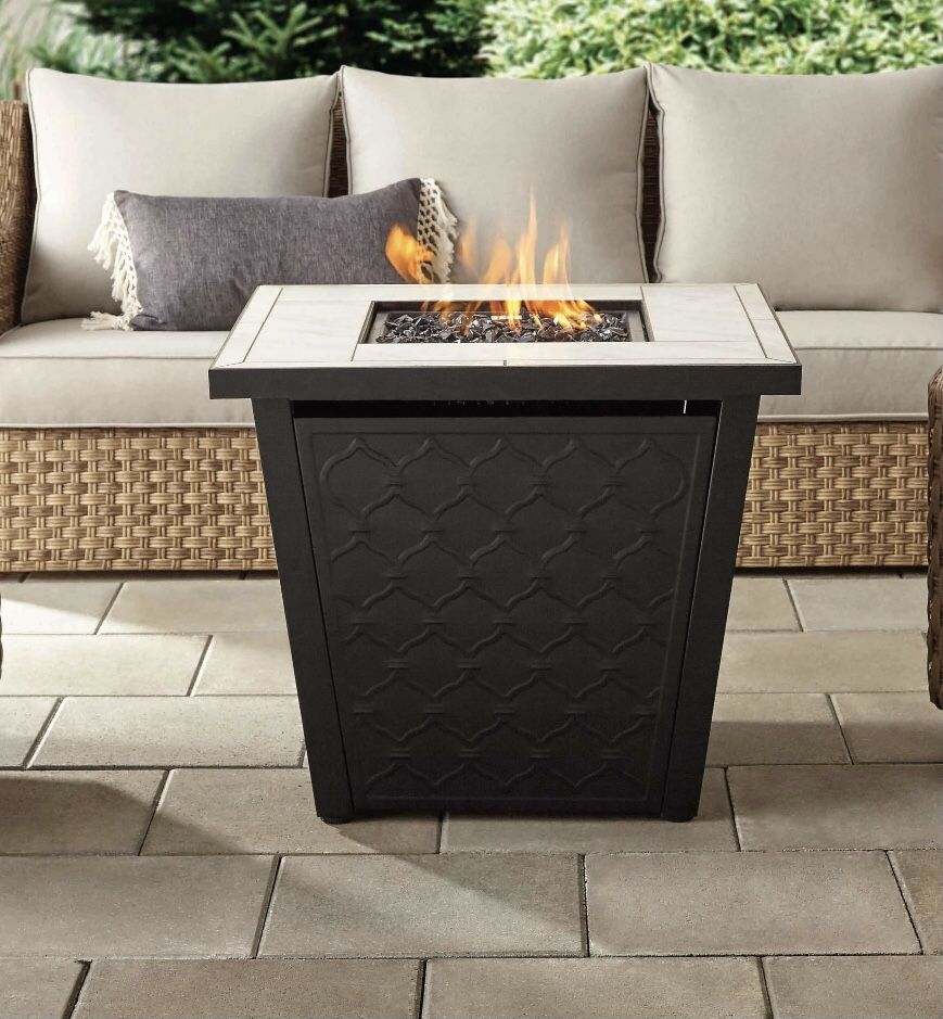 NEW Fire Pit Table Better Homes & Gardens River Oaks 30” Square Tile Top Gas with 50,000 BTU
