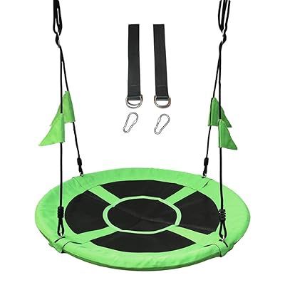 40 Inch Flying Saucer Tree Swing with Straps and Flags for Kids - Outdoor Round Swing Seat with 360Β° Spin Swivel - Weather Resistant and Easy to Insta