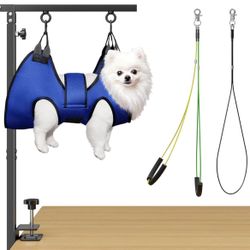 Foldable Dog Grooming Table Arm – Adjustable 28"-41" Clamp Arm with Hammock, No-Sit Holder for Small Dogs – Grooming Table for Dogs at Home or Salon