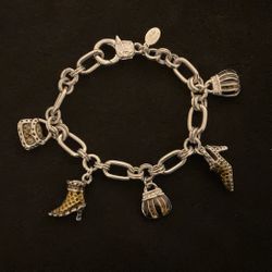 8” Solid SilverTone Charm Bracelet…5 Charms,by Cookie Lee