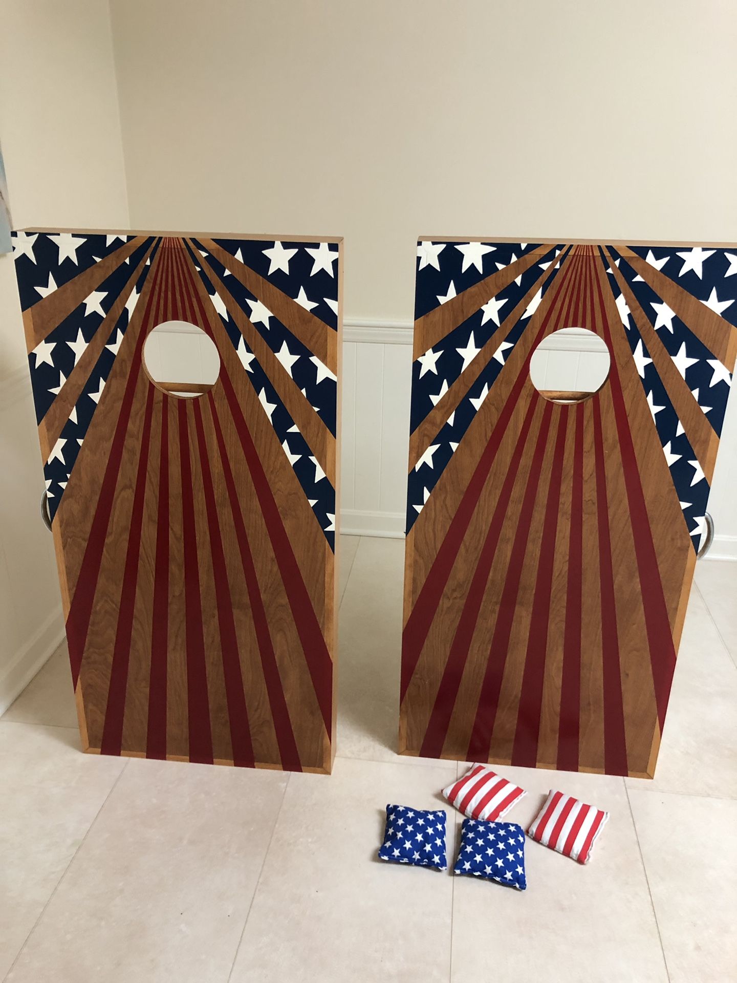 BRAND NEW Corn Hole Set- REAL WOOD, hand painted (7 lawyers of paint)