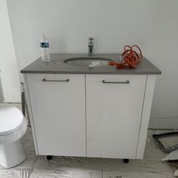 Bathroom Cabinet With Sink and Faucet 