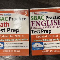 Grade 5 SBAC Math & English Test Prep 2021-22 Like New No Writing 