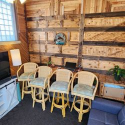 Pelican Reef Key Largo Bar-Height Swivel Rattan Stools w/ Cushions