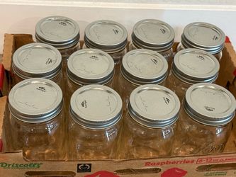 Set of 12 Kerr Wide-Mouth Pint Glass Mason Jars with Lids & Rings