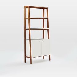 West Elm Modern Wall Cabinet Bookcase: Pecan/White
