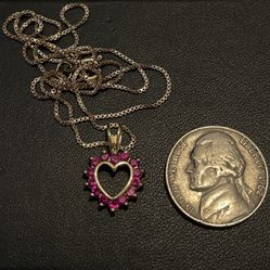 Jared Jewelers / Jewelry Sterling Silver 925 Gold plated / Heart pendant charm with real rubies necklace.