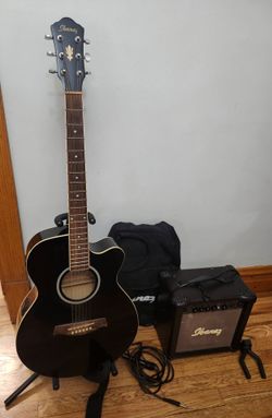 Ibanez AEG5EJP-BK guitar and Ibanez ACA15 Amp
