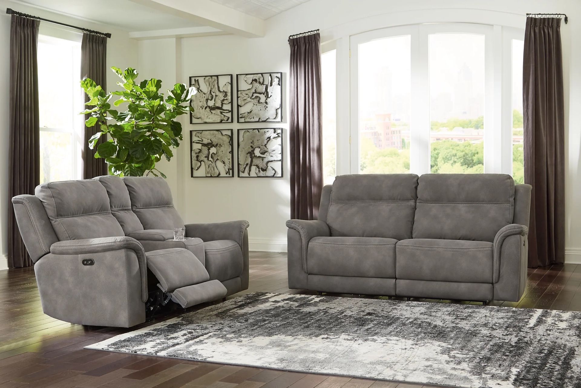 New Gray Power Reclining Sofa & Loveseat w/ Next-Gen Fabric 