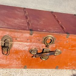 vintage Metal Footlocker Storage Trunk 
