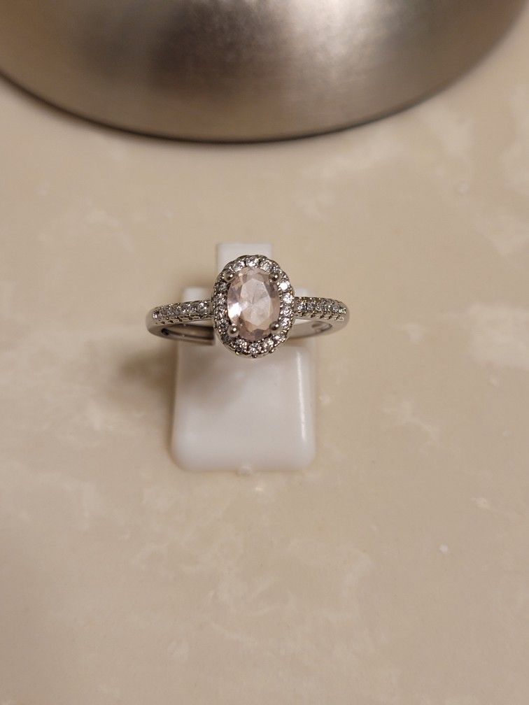 Silver CZ and Pink Sapphire Ring Size 7.5