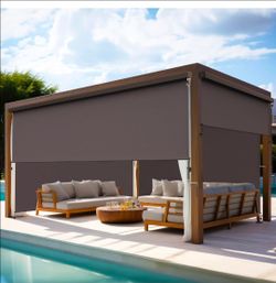Outdoor Roller Shades for Patio with Valance, New Material Outdoor Blinds with 95% UV Blockout, Cordless Outdoor Shade with Crank Handle for Balcony P