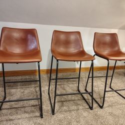 $60 (OBO) Bar Stools_ Set of 3 (Brown Faux Leather) 