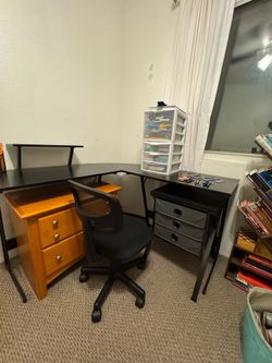 Desk, drawer and chair set