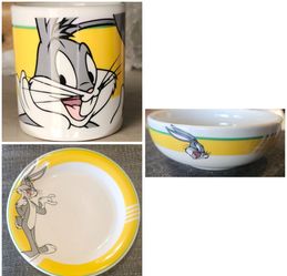 Vintage Looney Tunes Bugs Bunny Mug Bowl and Plate Set 1998 Warner Bros Gibson 3-Piece Set