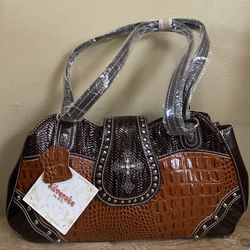 SILVERAKE Western Leather Rhinestone Cross PURSE Studded Hobo Tote Bag Brown