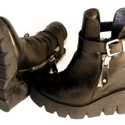 Luxe Ash Ricky Women Ankle Boots Platform Black Leather Rubber Wedge 35 EU 5 US