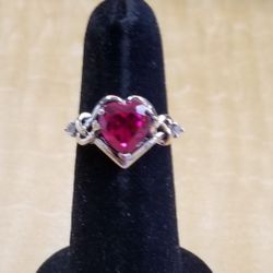 Ring With Heart Shaped Synthetic Ruby