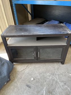Dark Wood TV Stand / Media Console with Glass Doors