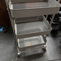 3 Tier Metal Grey Rolling Cart