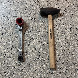 Stepping Hammer And Ratcheted Linemen Wrench