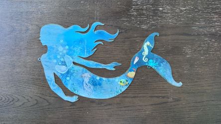 Ocean Coastal Blue Metal Mermaid Wall Art Hanging Decor