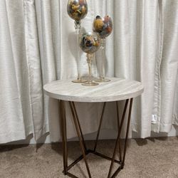 Round Faux Marble Top End Table 