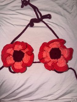 Crochet Flower Halter Bikini Top