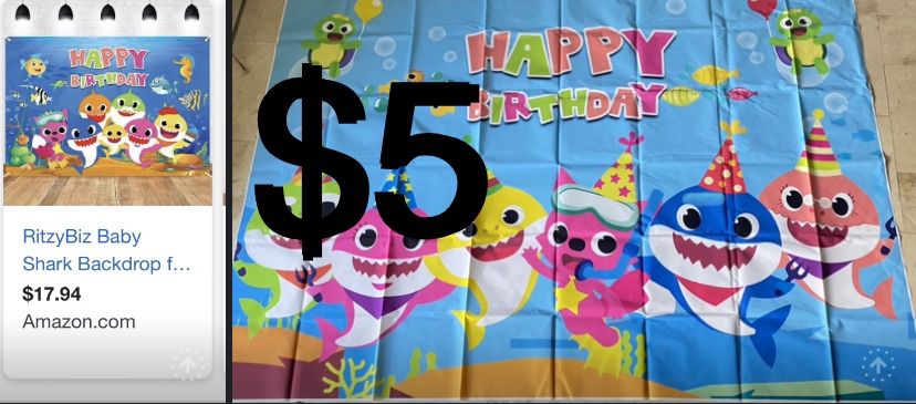 $5 NEW!! LARGE Baby Shark Birthday Banner , 6 ft 10 in X 5 ft 