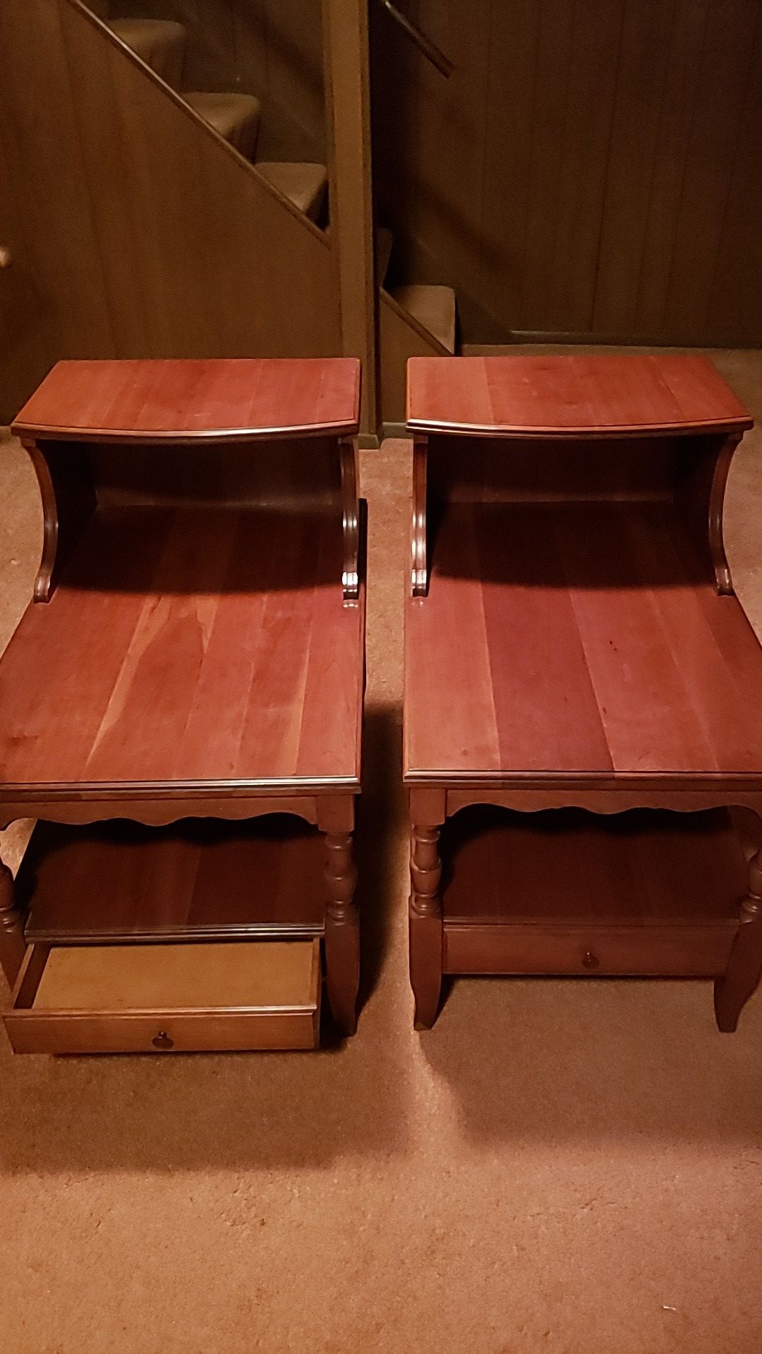 Two Colonial Cherry Wood End Tables