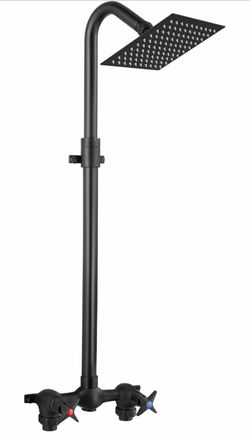 Aolemi Outdoor Shower Kit, 6-Inch Center, 6-Inch Rain Head, Matte Black Adjustable-height exposed design with dual-handle hot and cold control for pat