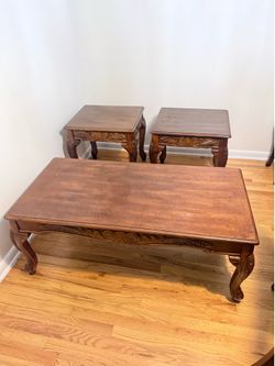 3-Piece Ornate Carved Wood Coffee and End Table Set