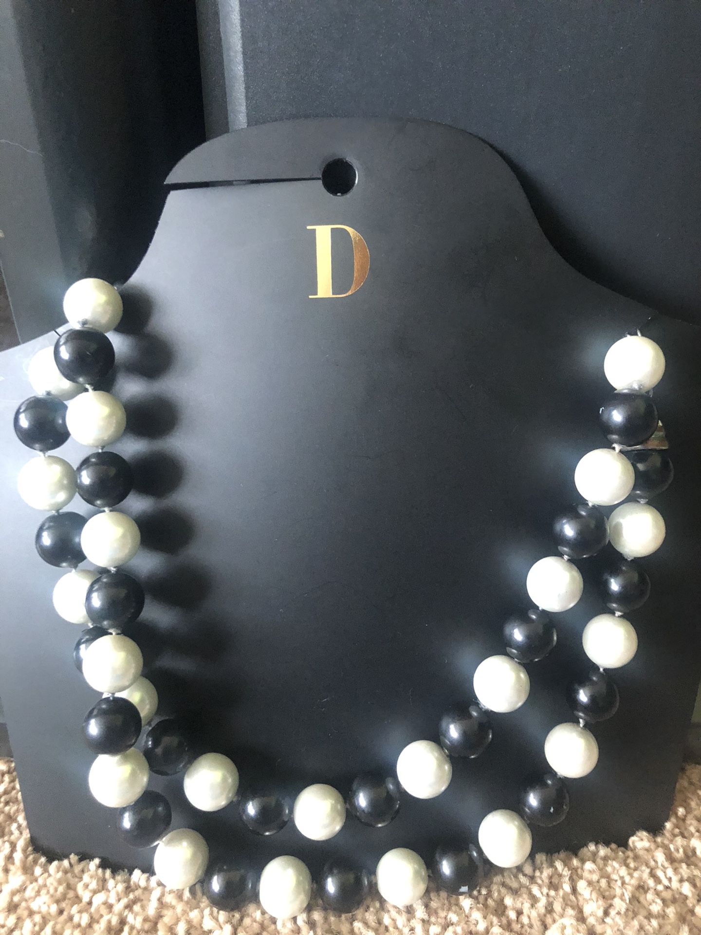 Bundle 2-for-1 Black and white pearl bead style necklace chokers 5” drop 4” adjuster