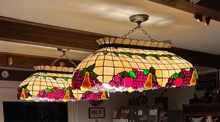 2 Tiffany Style Hanging Stained Glass Lamp Multicolor Fruit 2 Bulbs 24 Inch $70 $125 • Manhattan Beach, CA Tiffany-style hanging stained glass lamp