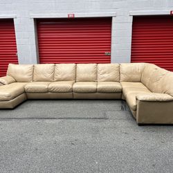 Natuzzi Light Brown XL Leather Sectional With Chaise