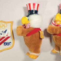 Vintage 1980 Olympics Lot Sam The Eagle Clip On Grabber Hugger 5" Tall + Patch