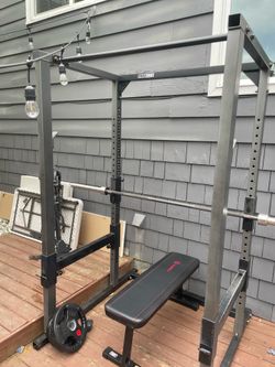 Barbell bench and weight rack