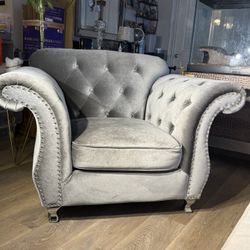 Gray Velvet Tufted Accent Chair With Button Tufted Crystals And A Silver Nail Head Trim By Coaster Furniture 