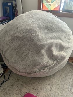 Large Silver Gray Fuzzy Bean Bag Chair