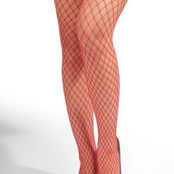 Sexy Red Thigh High lingerie Fishnet Stockings with Silicone Sheer Lace Top Nylon Stay Up for Women