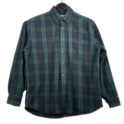L.L. BEAN GREEN WATCH PLAID FLANNEL SHIRT, MEN'S MEDIUM 