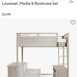 Pottery barn Teen Hampton Loft Bed With Cushy Loveseat, Book Shelf, And Media Center Including The Mattress