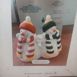 Partylite Xmas  Winter  2 Snowman Pillar Candle Holder New